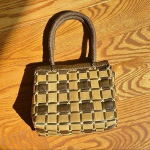 Mini banana leaf purse in brown and beige